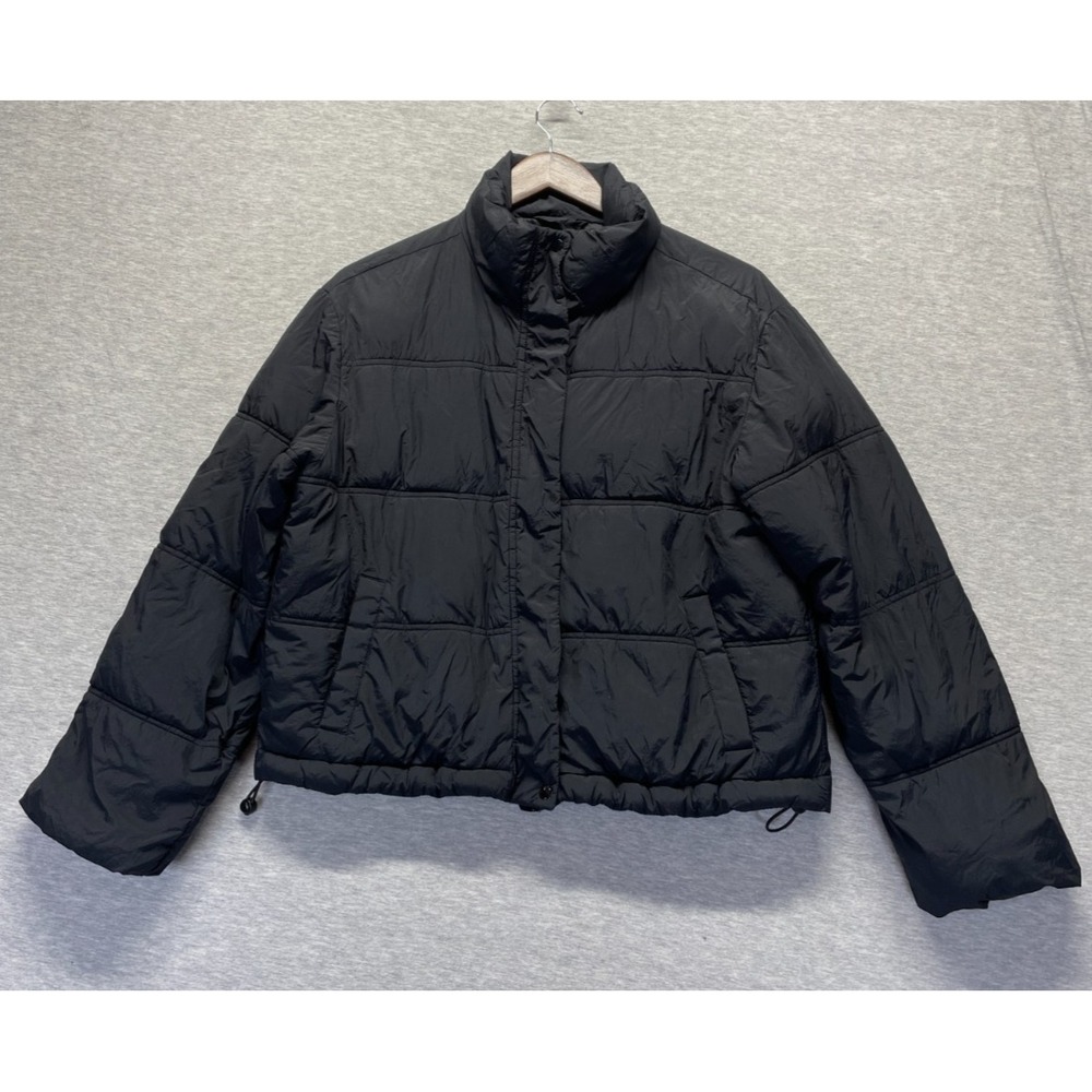 Old Navy Puffer Jacket Womens Small Black Water‎ Resistant High Neck Full Zip